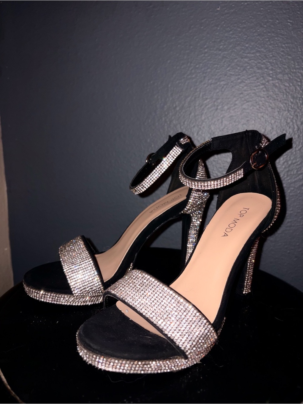 Top Moda • Rhinestone Ankle Strap Stiletto Heels • 6.5
